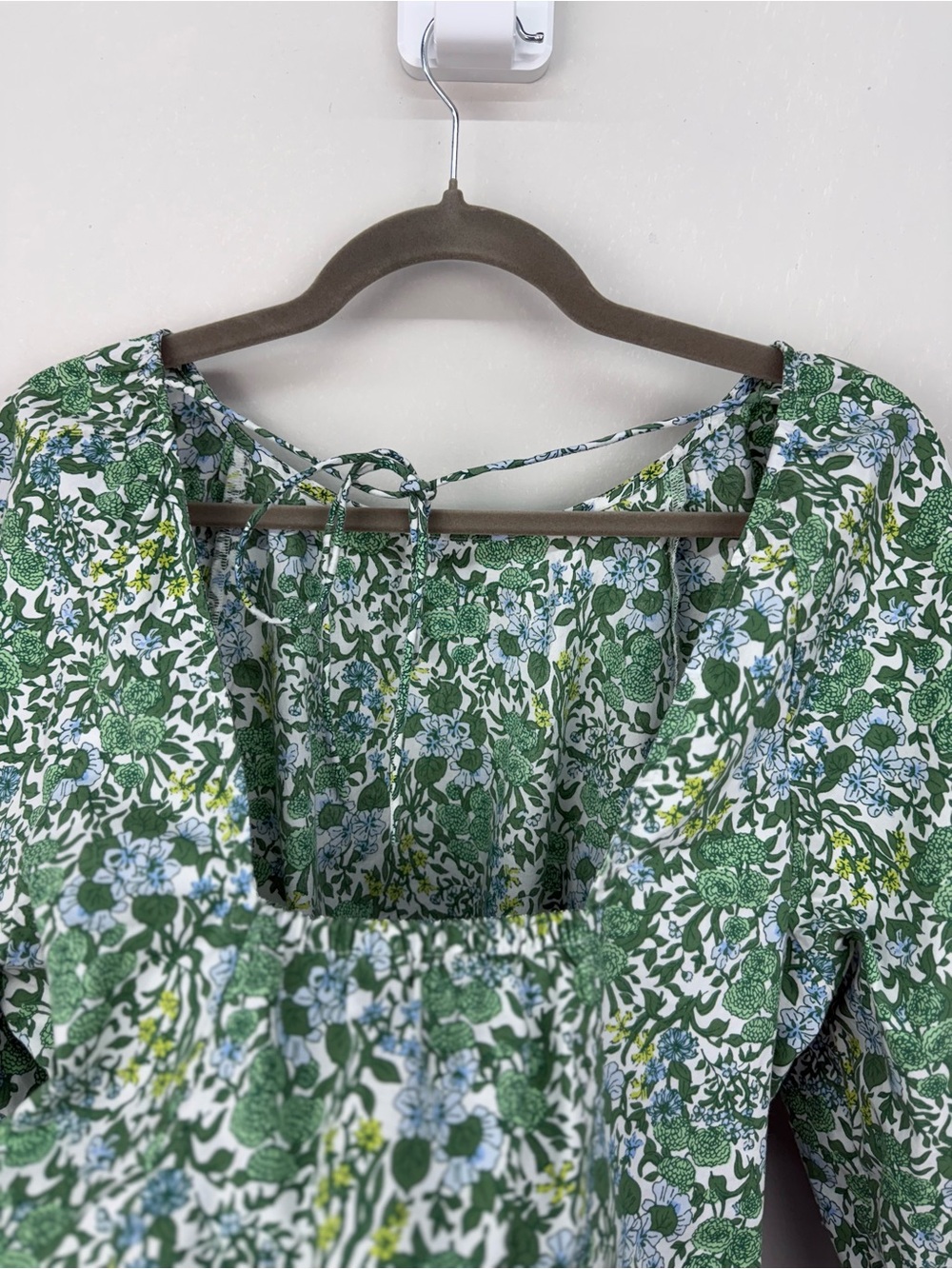 J.Crew Tie-Back Stretch Cotton Poplin-blend Top Blouse Fete Floral Green Sz. 14 - Picture 9 of 15